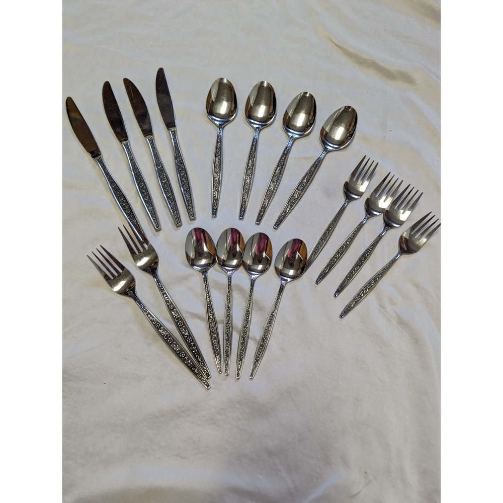 National CADIZ Scroll Flower Floral Stainless Silverware Flatware 18 Pcs Japan